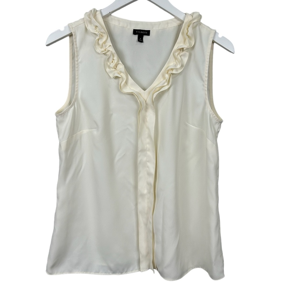 Talbots Cream Ruffle Sleeveless Layering Blazer Tank Top Size 6